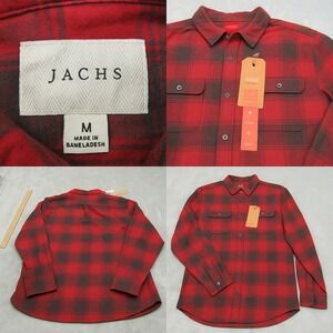 JACHS‎ Brawny Flannel Mens Medium Red Plaid Long Thick Thermal Sleeve Fading NWD